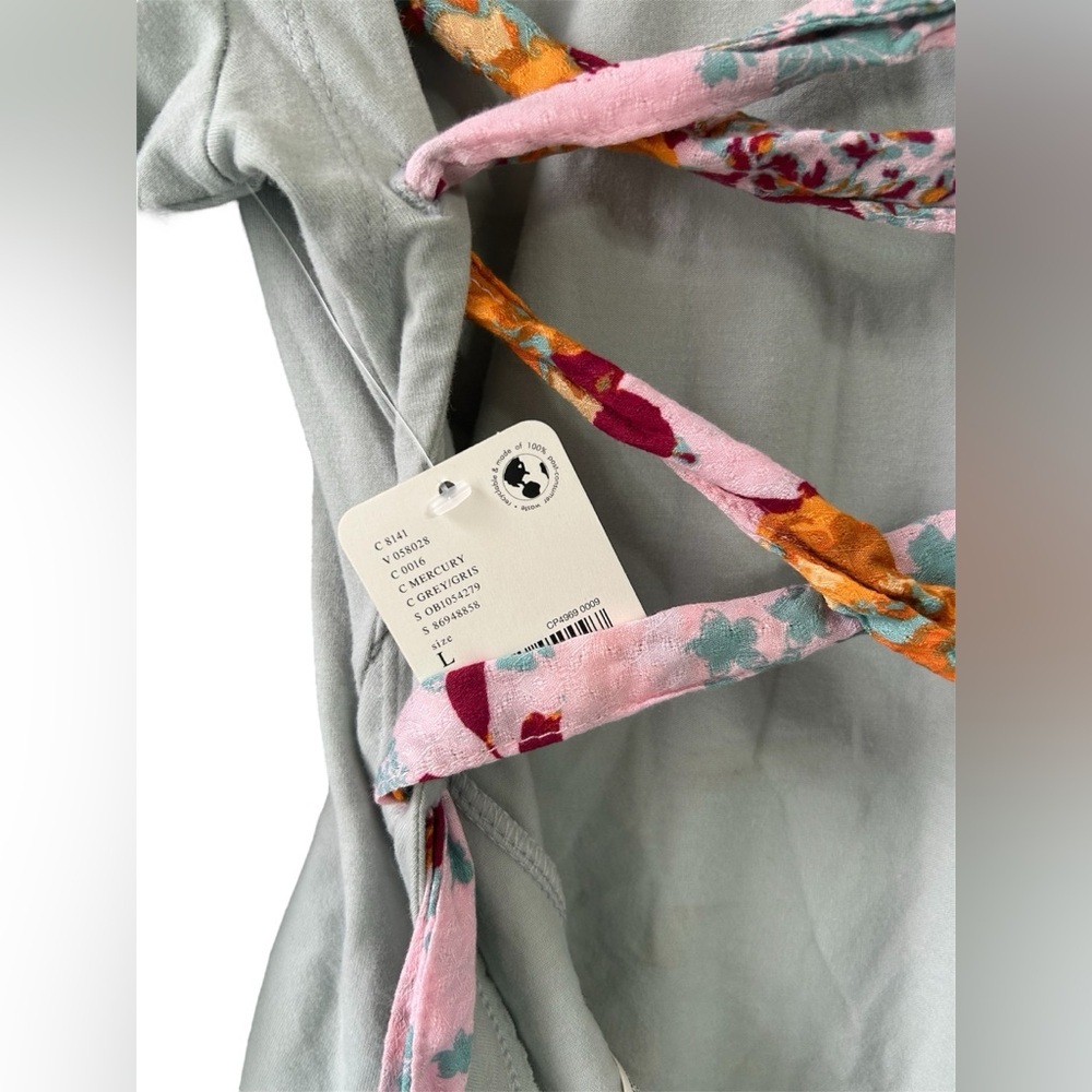Free People Sz Large NWT Mercury Gray floral lace up back thong Fall Bodysuit - Picture 7 of 9